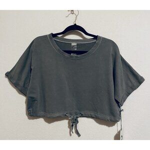 Zyia Active Top Womens XL Gray Rebel Crop Drawstring Hem Yoga Workout Gym
